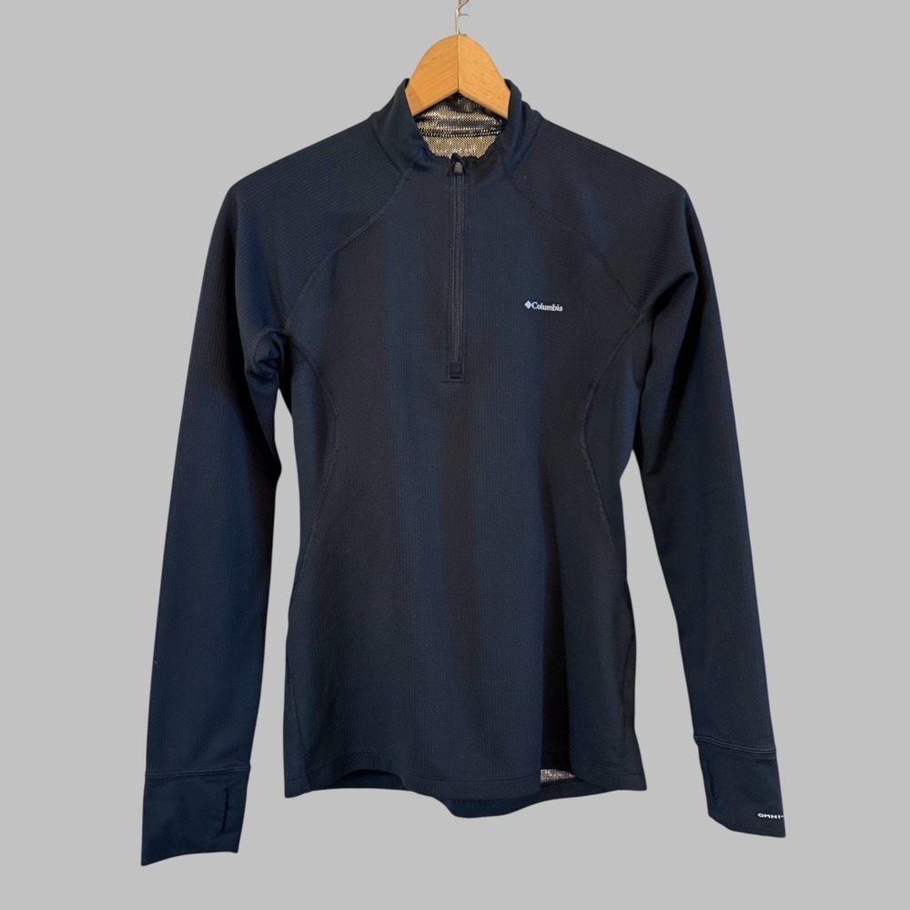 Wmn Columbia Black Thermal Lined 1/4 Zip Omni Heat‎ Waffle Knit Base Layer S Top